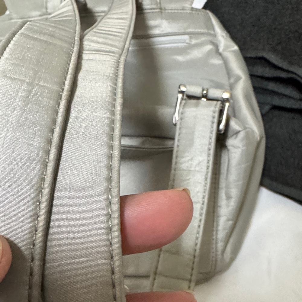 Moschino Silver-Gray Logo Nylon Drawstring Backpack - Picture 10 of 11